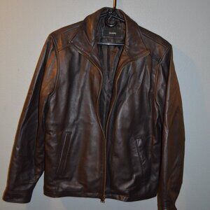 Mens Alfani Small Brown Bomber Style Leather Jacket, 100% Leather, Rarely Worn